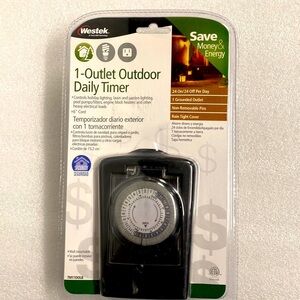 Westek 1-Outlet Outdoor Daily Timer. Grounded outlet, Rain tight cover, 6” cord.